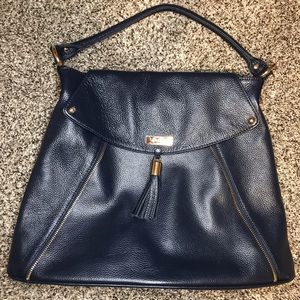 Onna Ehrlich Leather Navy Handbag with V Zipper design